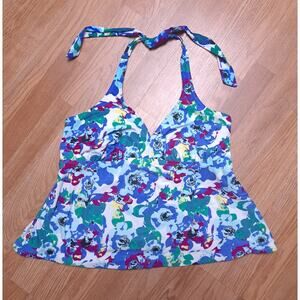 Catalina Abstract Floral Peplum Halter Tankini Removable Pads 3x 22w 24w
